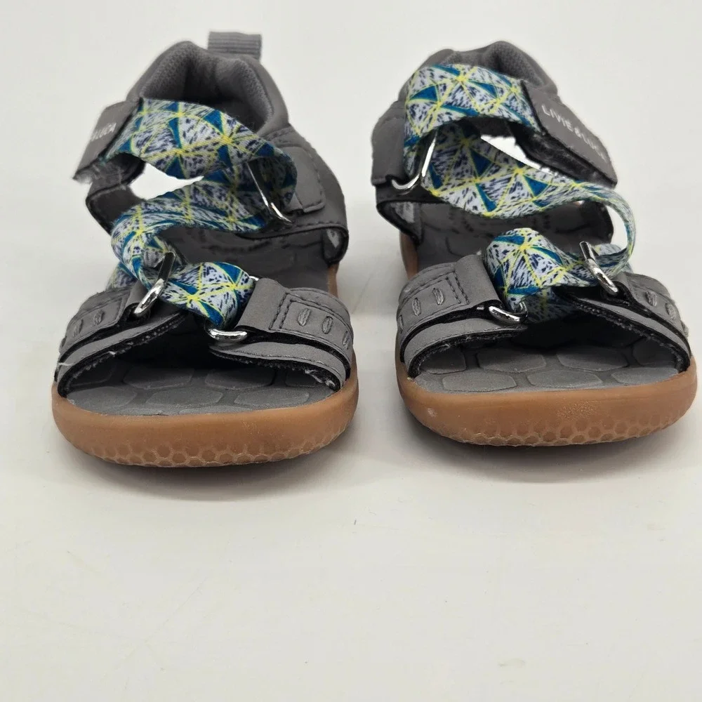 Livie And Luca Ziggy Gray Geometric Straps Toddler Sandals Comfort Size 6 EUC